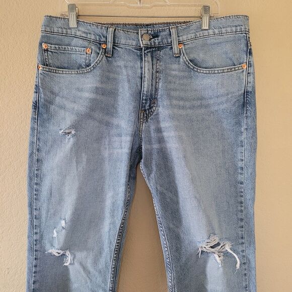 Levis 511 Slim Fit Straight Leg Blue Denim Jeans Mens 34x32 Distressed Stretchy - Picture 2 of 10